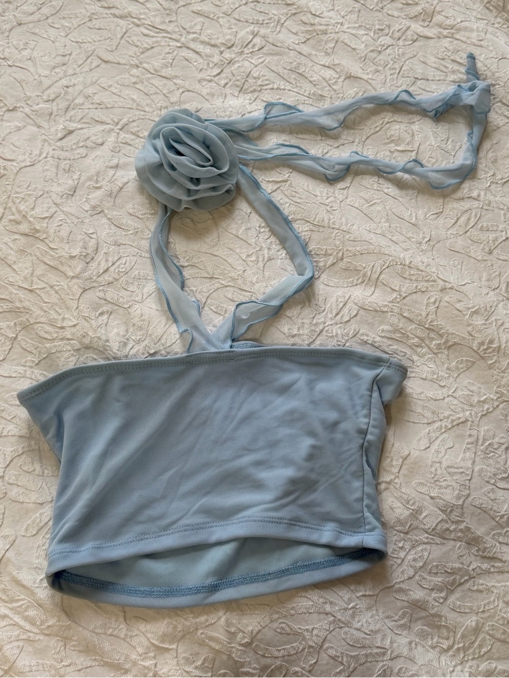 SHEIN Light Blue Floral Halter Bandeau Top